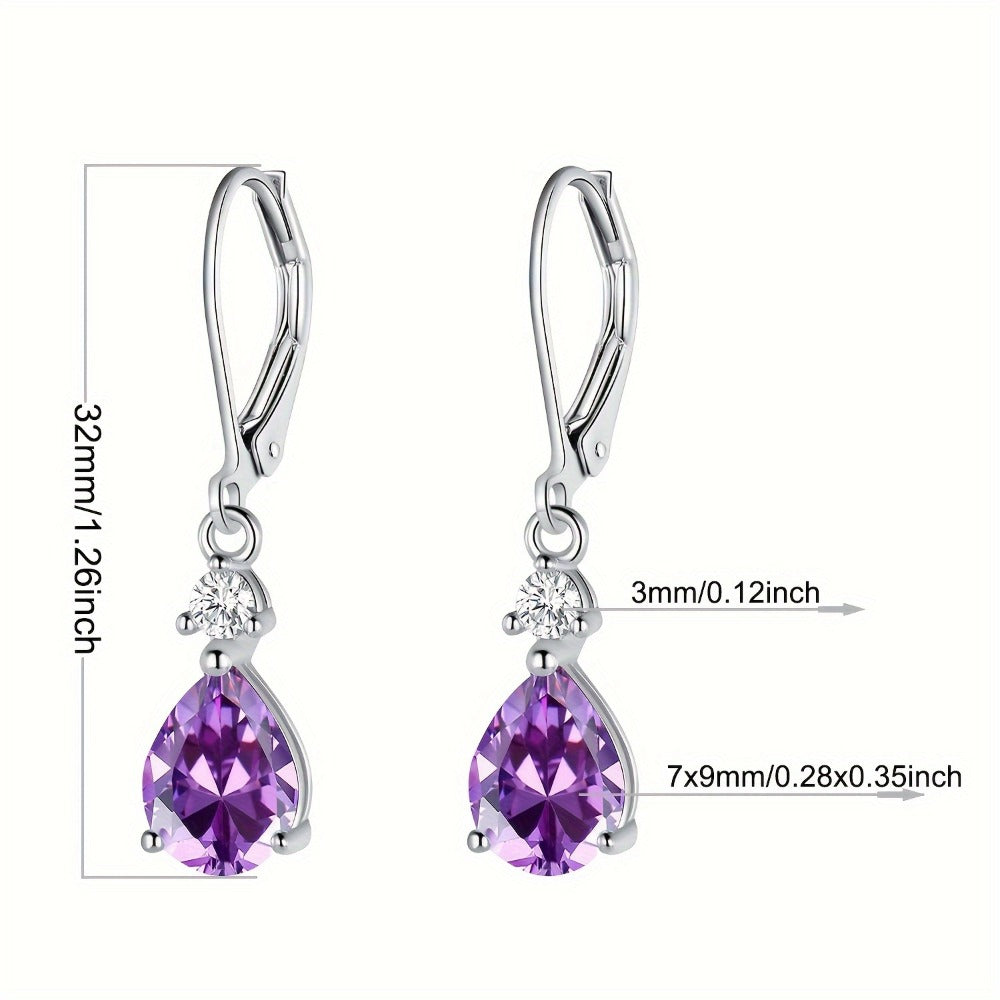 Dangle Earrings for Women - Amethyst 925 Sterling Silver Teardrop Leverback Drop Genuine Gemstone - product detail view 4