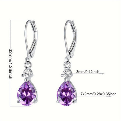 Dangle Earrings for Women - Amethyst 925 Sterling Silver Teardrop Leverback Drop Genuine Gemstone - product detail view 4