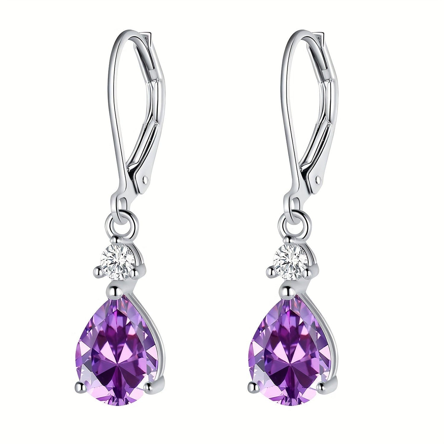 Dangle Earrings for Women - Amethyst 925 Sterling Silver Teardrop Leverback Drop Genuine Gemstone - product detail view 6