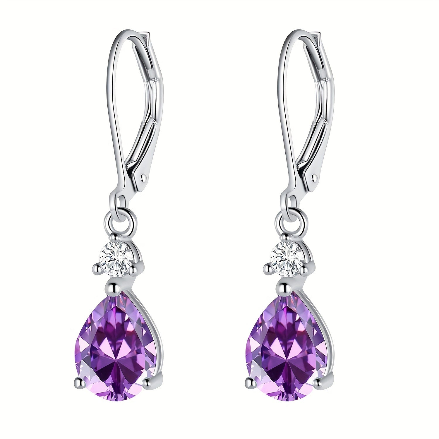 Dangle Earrings for Women - Amethyst 925 Sterling Silver Teardrop Leverback Drop Genuine Gemstone - product detail view 6