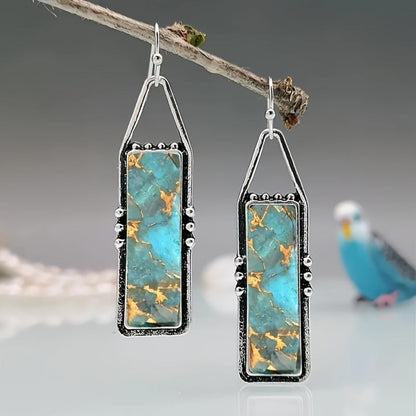 Dangle Earrings for Women - Boho Turquoise Set for - 4 Pairs Vintage Bohemian Rectangular Drop with - product detail view 3