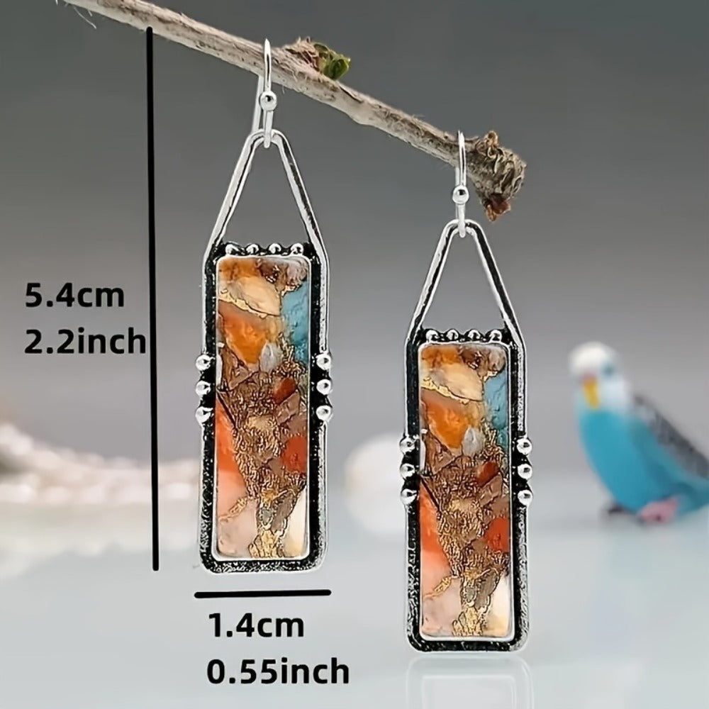 Dangle Earrings for Women - Boho Turquoise Set for - 4 Pairs Vintage Bohemian Rectangular Drop with - product detail view 4