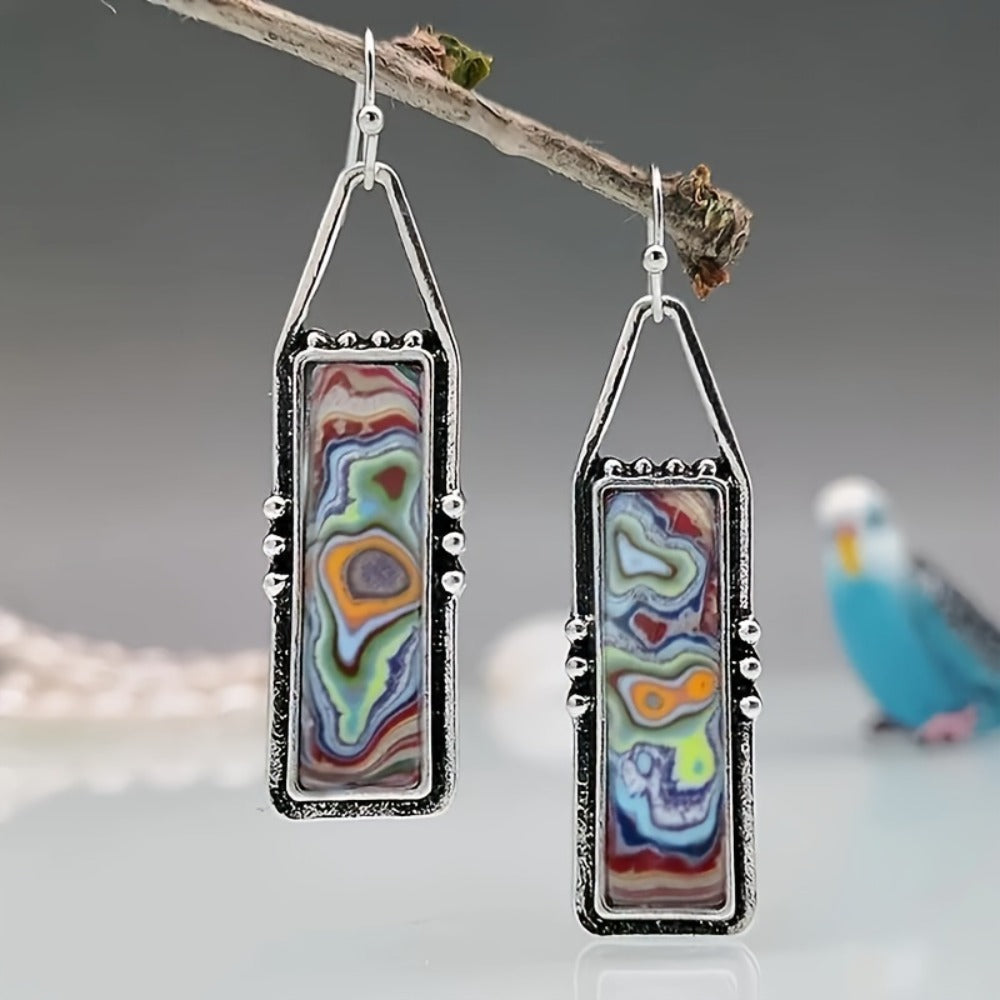 Dangle Earrings for Women - Boho Turquoise Set for - 4 Pairs Vintage Bohemian Rectangular Drop with - product detail view 6