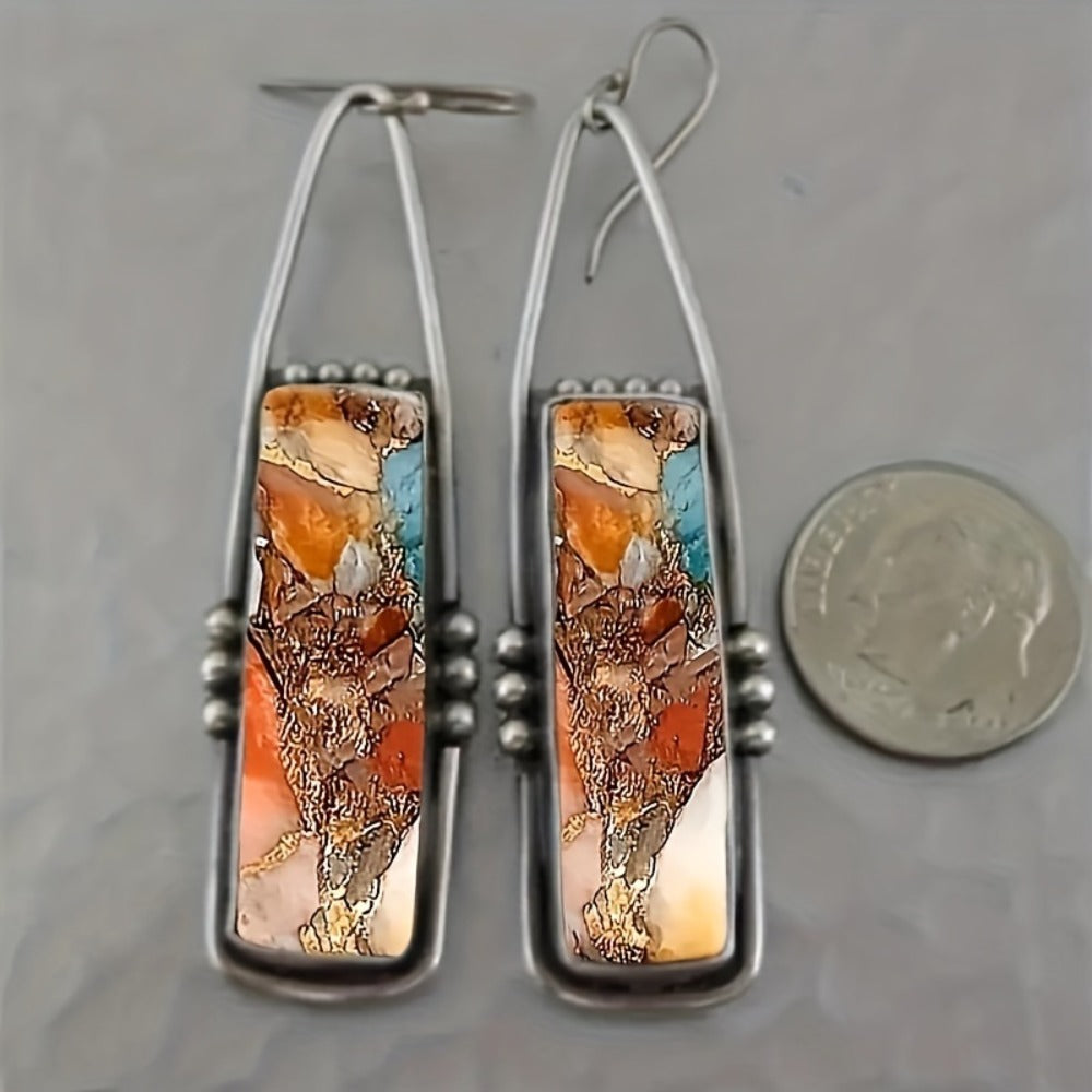 Dangle Earrings for Women - Boho Turquoise Set for - 4 Pairs Vintage Bohemian Rectangular Drop with - product detail view 7