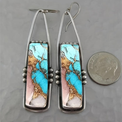 Dangle Earrings for Women - Boho Turquoise Set for - 4 Pairs Vintage Bohemian Rectangular Drop with - product detail view 8