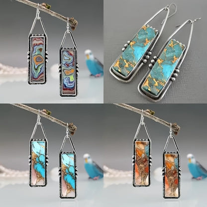 Dangle Earrings for Women - Boho Turquoise Set for - 4 Pairs Vintage Bohemian Rectangular Drop with - product detail view 10