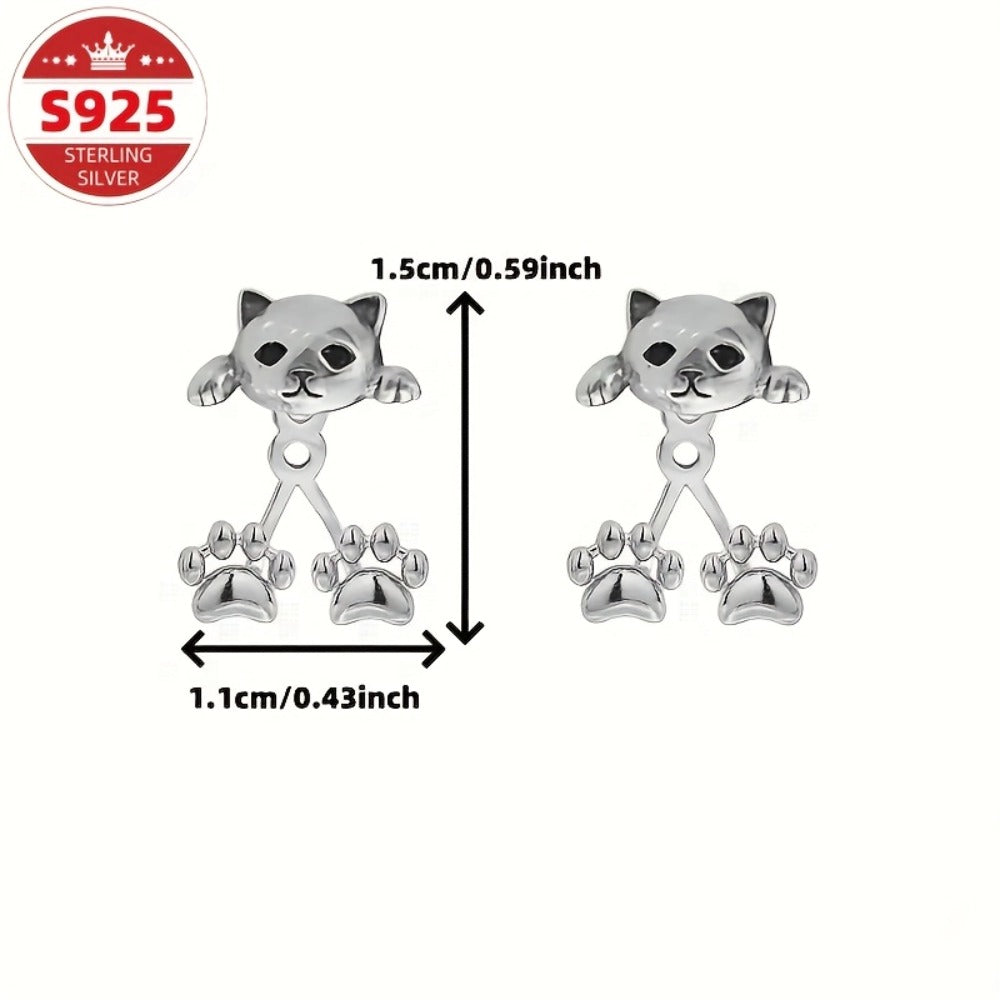 Dangle Earrings for Women - Cat Paw S925 Sterling Silver Hypoallergenic Cute Creative Design Cat Lover - product detail view