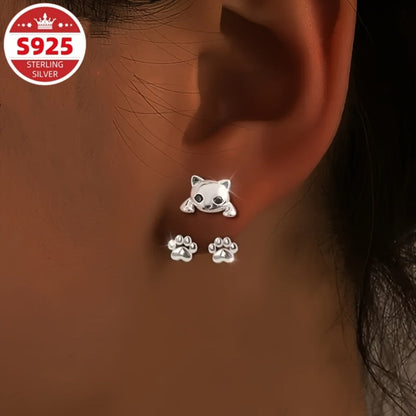 Dangle Earrings for Women - Cat Paw S925 Sterling Silver Hypoallergenic Cute Creative Design Cat Lover - product detail view