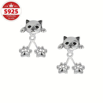 Dangle Earrings for Women - Cat Paw S925 Sterling Silver Hypoallergenic Cute Creative Design Cat Lover - product detail view