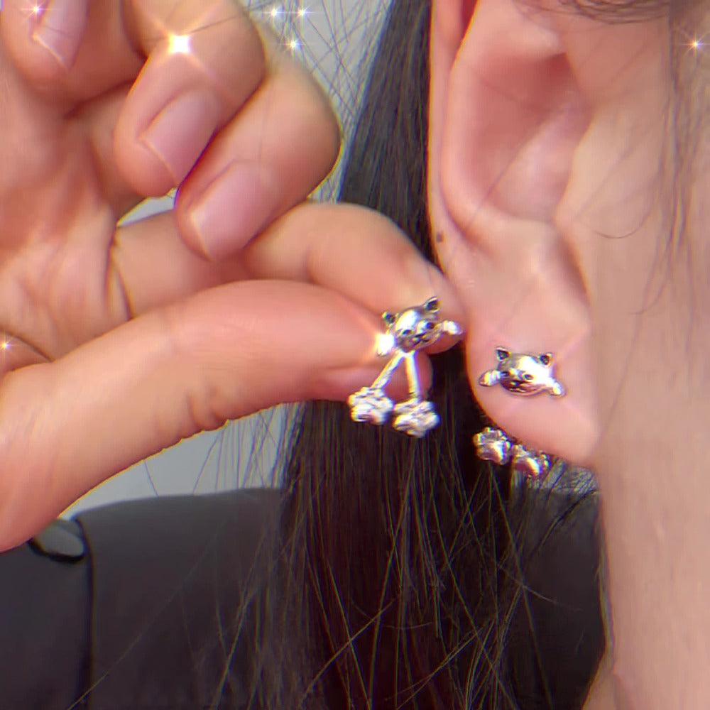 Dangle Earrings for Women - Cat Paw S925 Sterling Silver Hypoallergenic Cute Creative Design Cat Lover - product detail view