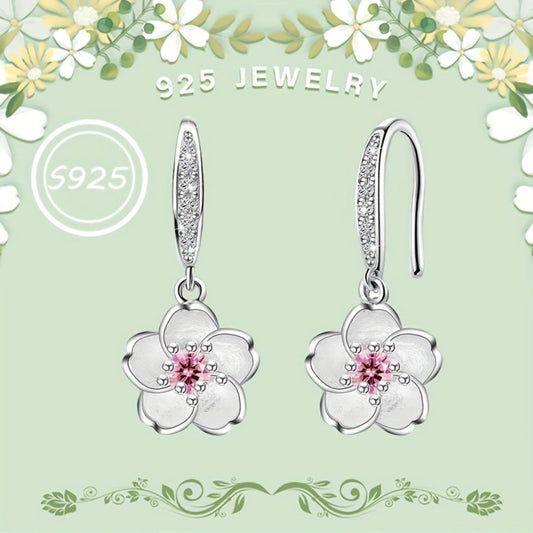 Dangle Earrings for Women - Cherry Blossom Flower for - 925 Sterling Silver Pink Zirconia Peach - main product view