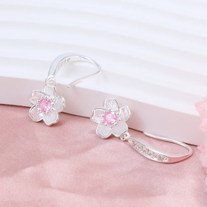 Dangle Earrings for Women - Cherry Blossom Flower for - 925 Sterling Silver Pink Zirconia Peach - product detail view 2