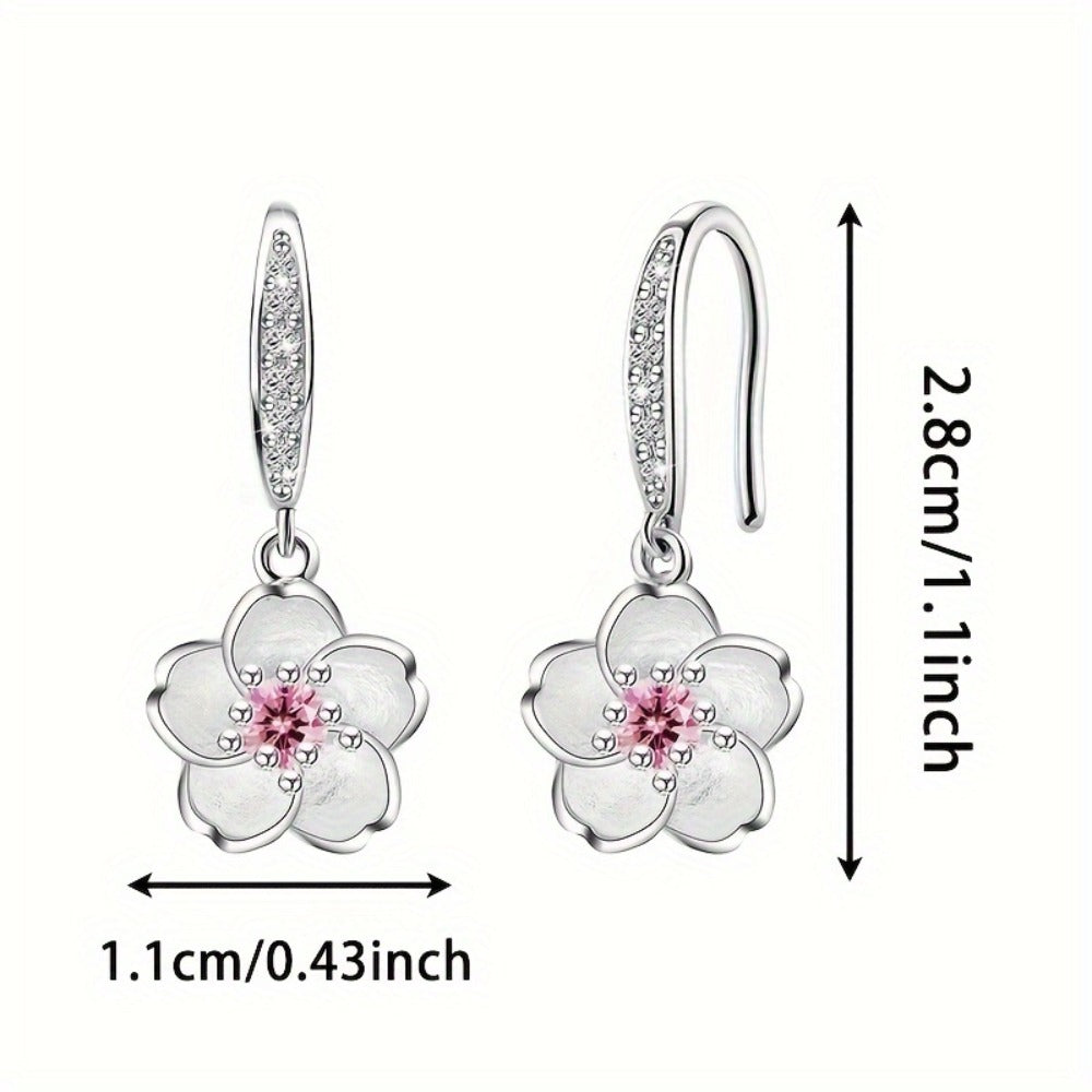 Dangle Earrings for Women - Cherry Blossom Flower for - 925 Sterling Silver Pink Zirconia Peach - product detail view 5