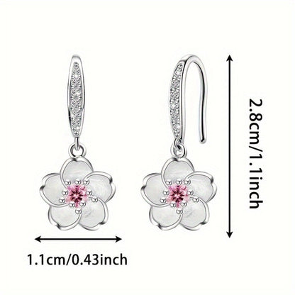 Dangle Earrings for Women - Cherry Blossom Flower for - 925 Sterling Silver Pink Zirconia Peach - product detail view 5