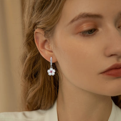 Dangle Earrings for Women - Cherry Blossom Flower for - 925 Sterling Silver Pink Zirconia Peach - product detail view 6