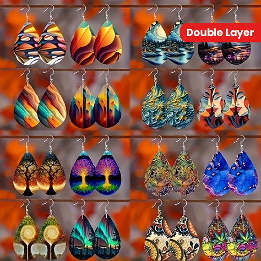 Dangle Earrings for Women - Drop Set 16 Pairs Boho Water Drop Double Layer Mix & Match Colorful - main product view