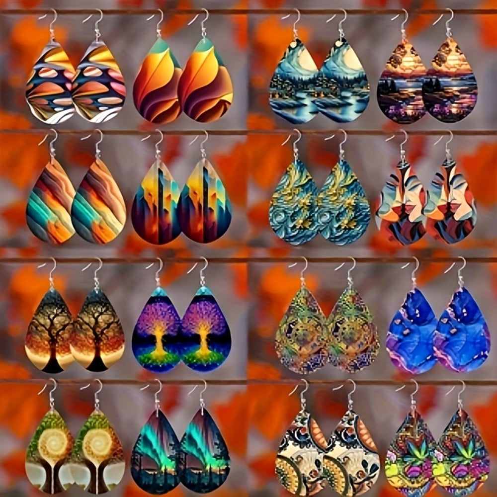 Dangle Earrings for Women - Drop Set 16 Pairs Boho Water Drop Double Layer Mix & Match Colorful - product detail view 2