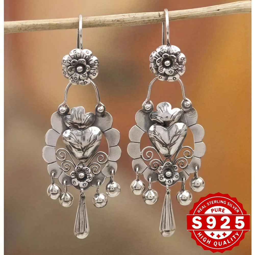 Dangle Earrings for Women - S925 Sterling Silver Bohemian Vintage Ethnic Retro Drop for Antique Silver - main product view