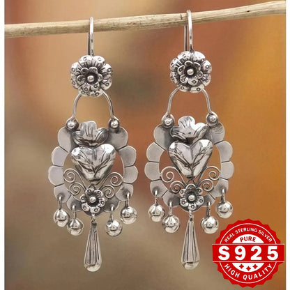 Dangle Earrings for Women - S925 Sterling Silver Bohemian Vintage Ethnic Retro Drop for Antique Silver - main product view
