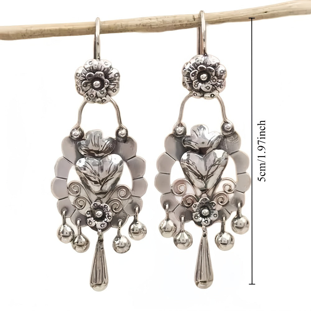 Dangle Earrings for Women - S925 Sterling Silver Bohemian Vintage Ethnic Retro Drop for Antique Silver - product detail view