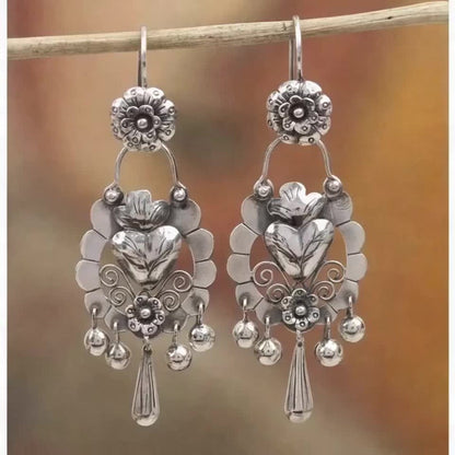 Dangle Earrings for Women - S925 Sterling Silver Bohemian Vintage Ethnic Retro Drop for Antique Silver - product detail view