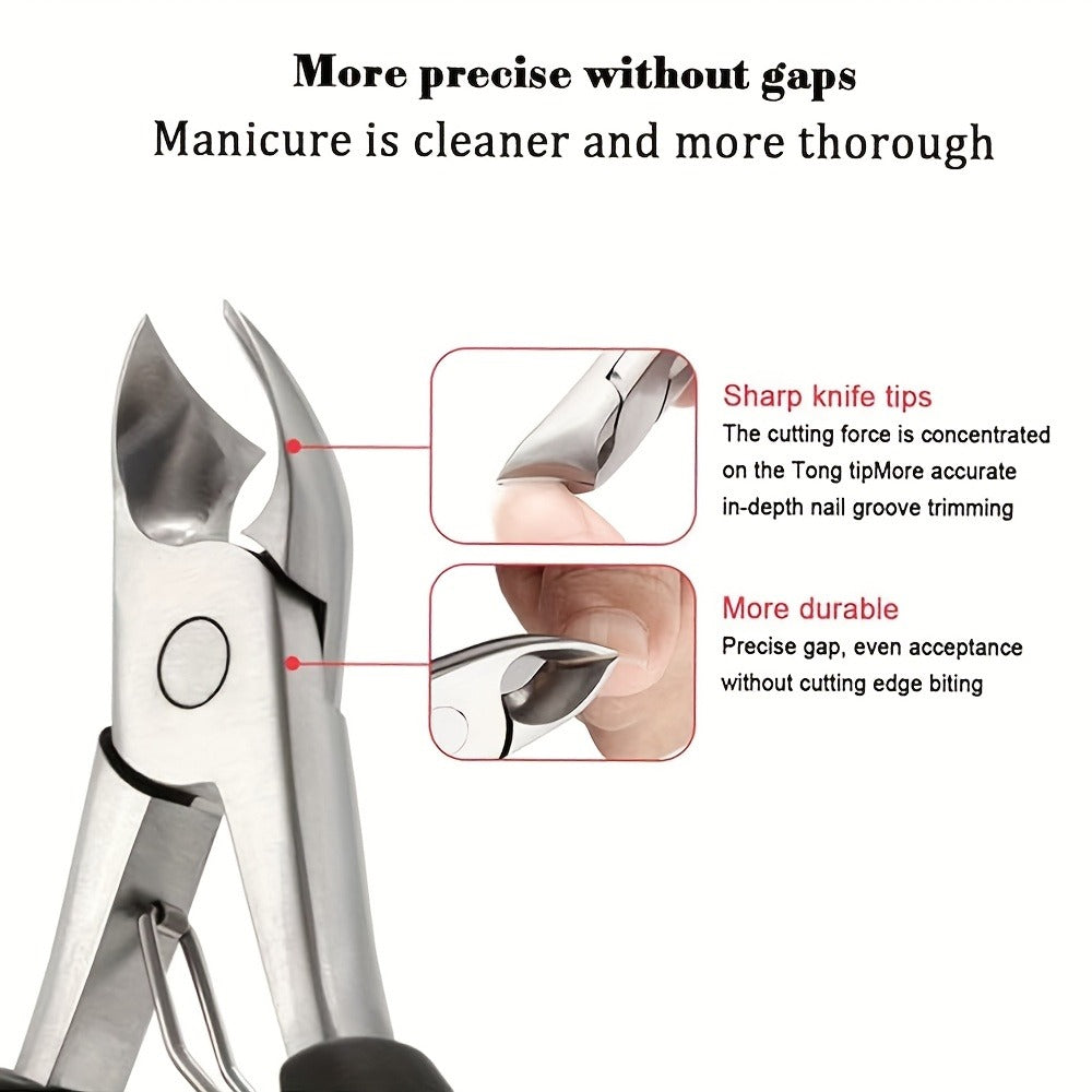 Angled Nail Clipper Set, Four Black-Handle Clipper Tools with Curved Jaws, File and Round Accessory
