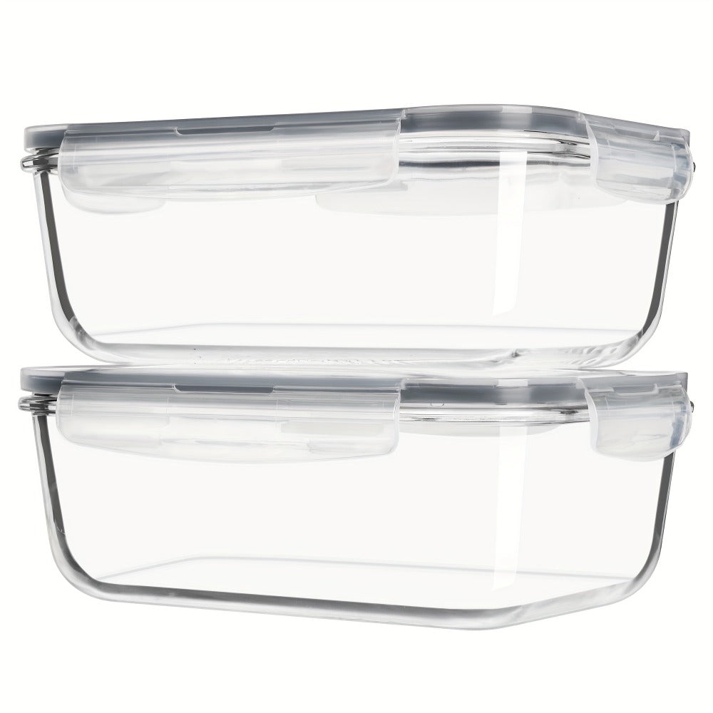 Large Glass Food Storage Containers with Lids 2 Pack – 63oz Borosilicate Glass Meal Prep Containers, Airtight Snap Lids, Oven Microwave Freezer Dishwasher Safe, Leak-Proof Baking Dish Set