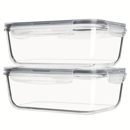 Large Glass Food Storage Containers with Lids 2 Pack – 63oz Borosilicate Glass Meal Prep Containers, Airtight Snap Lids, Oven Microwave Freezer Dishwasher Safe, Leak-Proof Baking Dish Set