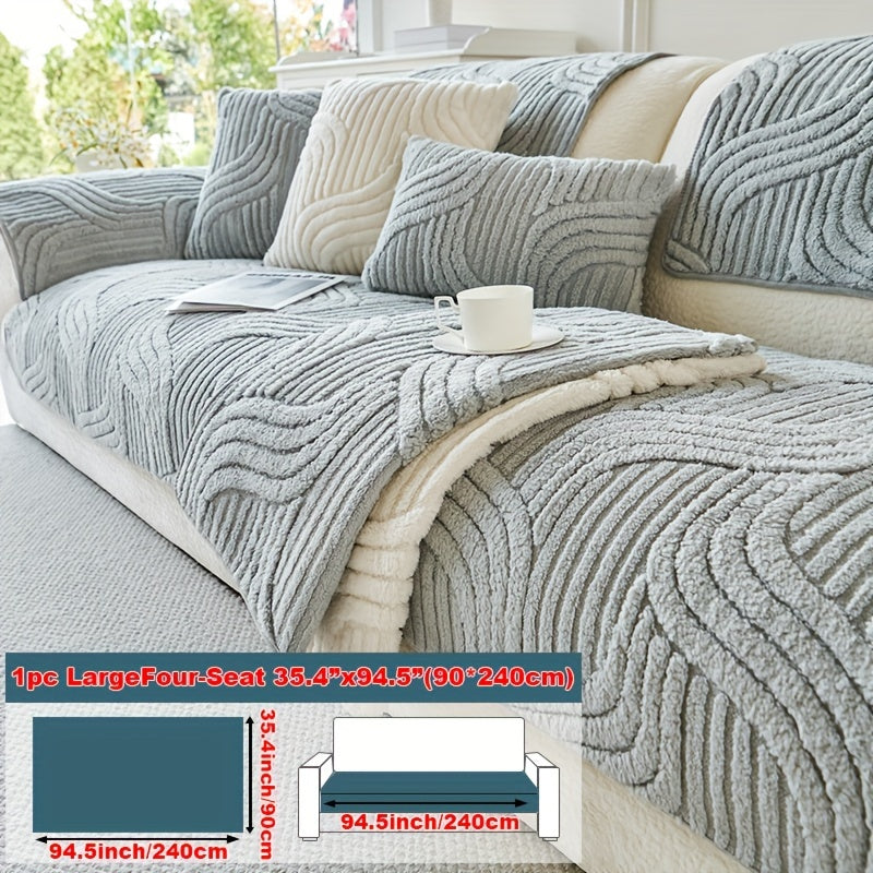 Sofa Cover Wave-Texture Plush Panels for 2 to Large 4-Seater Sofas, Armrest or Pillowcase Options