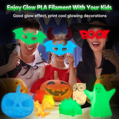 3D Printer Filament Glow PLA 1.75mm 200g Spool in Luminous Green or Blue for Light-Reactive Color Effects