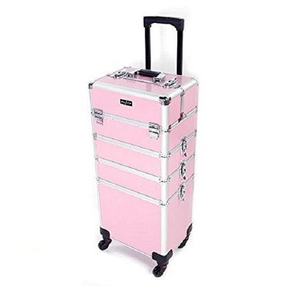 Four-Section Rolling Makeup Train Case with Removable Stack, Telescoping Handle and Four Color Finishes