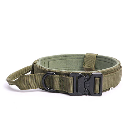 Wide Tactical Dog Collar with Grab Handle, Quick-Release Buckle and Patch Panel in M, L or XL