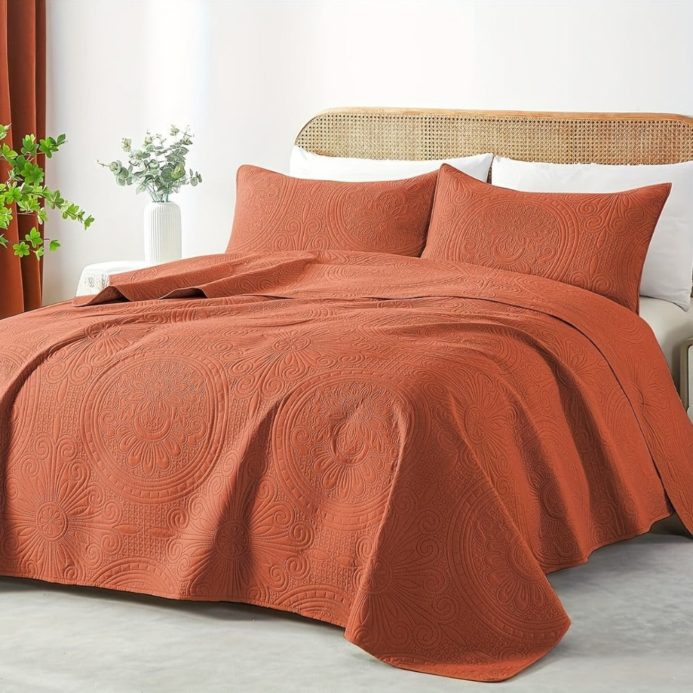 Coin-Pattern Quilt Set in Four Designs, Multiple Colors and Twin, Full-Queen or King-California King Sizes