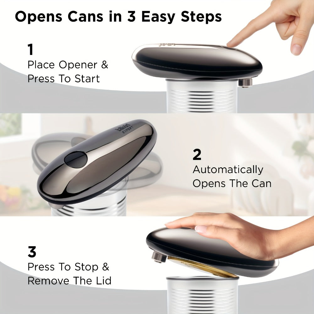 Electric Can Opener One Touch – Automatic 360° Rotation for All Can Sizes, Smooth Safe Edge, Battery Operated, Ideal for Seniors & Arthritic Hands, Kitchen Gadget