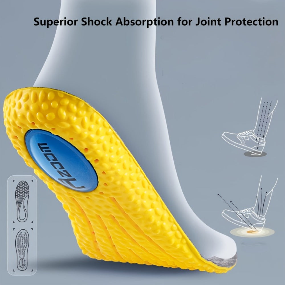 Two-Pair Yellow-and-Grey Full-Length Shoe Insoles with Six EU35-46 Size Options from 240 to 290 mm