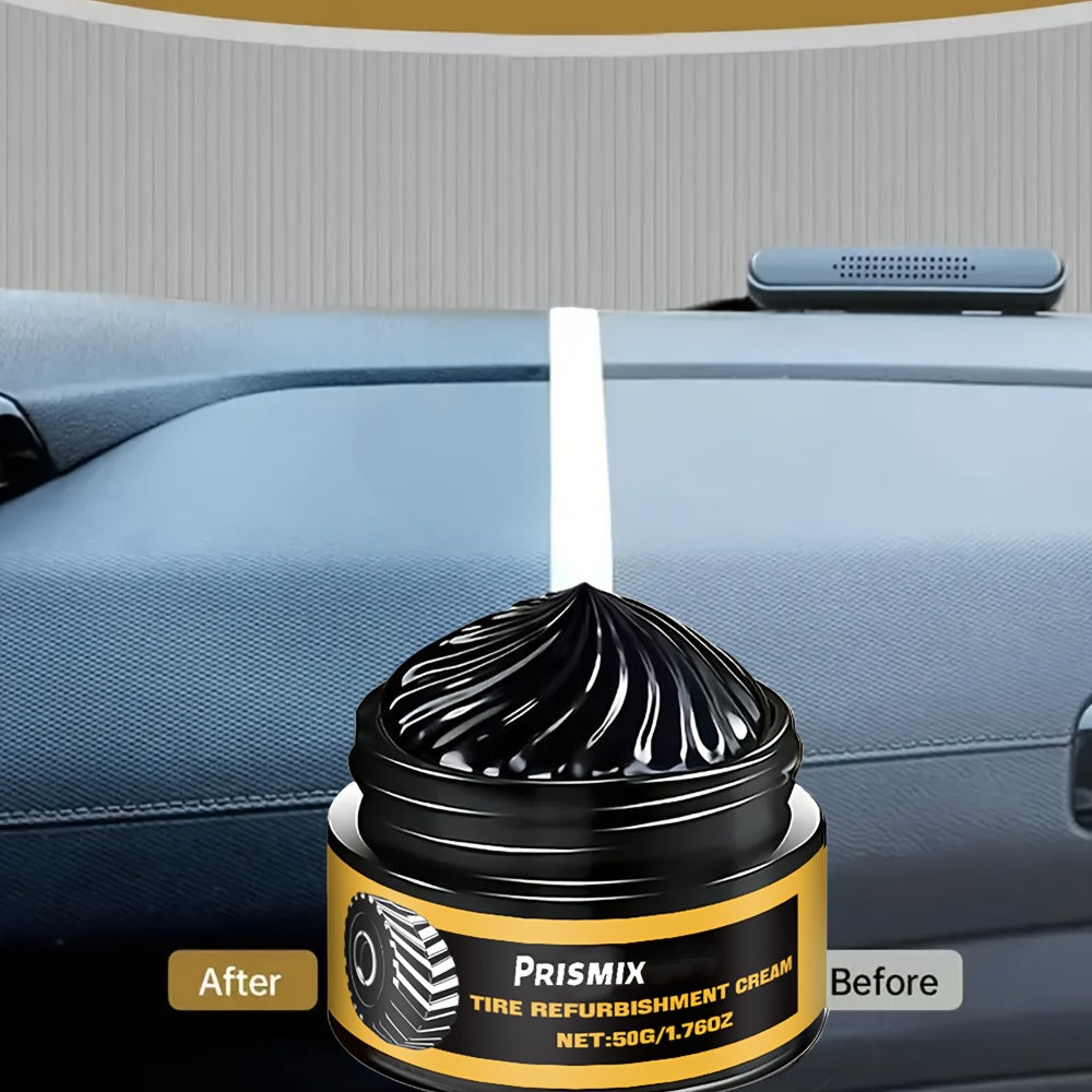 Tire Polishing Paste 2pcs with Sponge – Beeswax Formula Tire Shine & Retreading Paste, Rust Removal, Anti-Fouling, Lasting Black Gloss – No Tools Needed