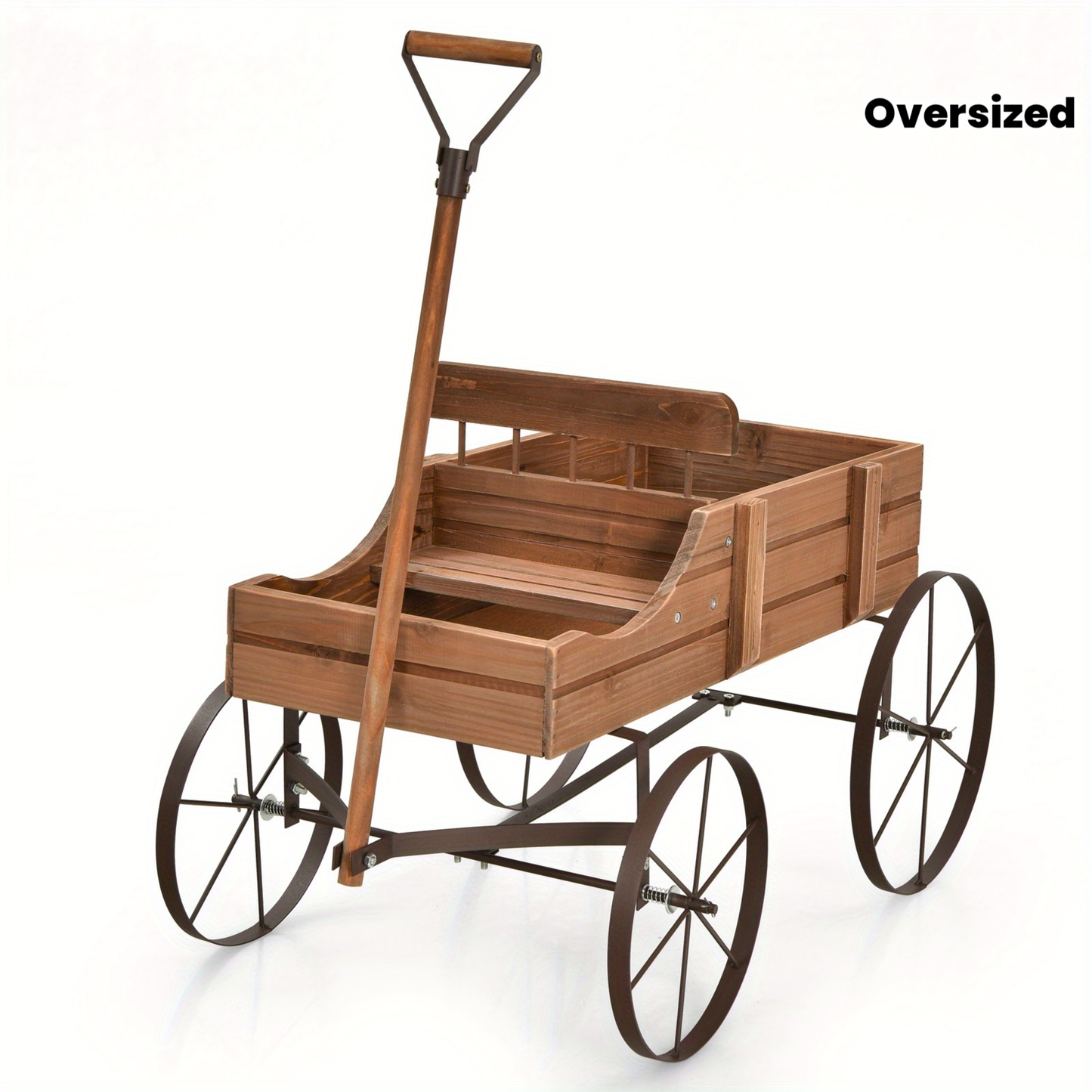 Garden Wagon Planter with Four Decorative Wheels, Pull Handle and Two-Section Bed in Five Colors