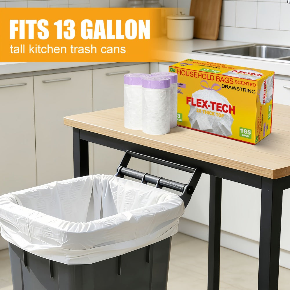 13-Gallon Scented Drawstring Trash Bags in White with Pink Ties and 20, 55, 110 or 165-Count Packs