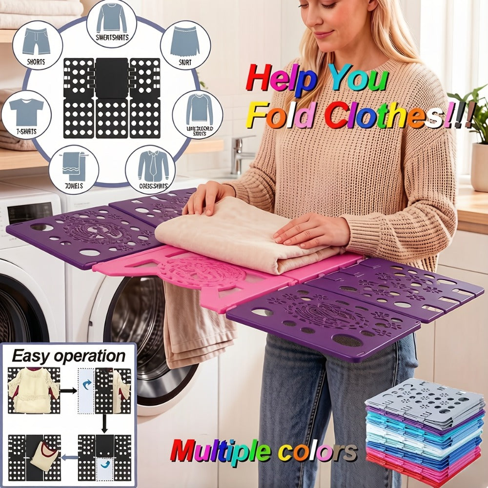 Clothes Folding Board Plastic Laundry Folder with Alignment Guide – Fast & Easy T-Shirt Folder, Ergonomic Closet Organizer for Neat Clothes Folding, Multi-Color, Laundry Room & Bedroom Accessory