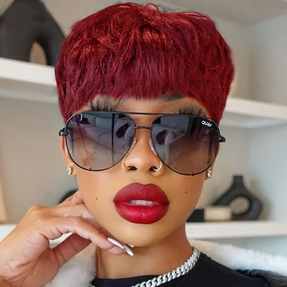 Synthetic Wig 4-Inch Wavy Pixie with Bangs in Eight Retained Color Codes for Costume Styling