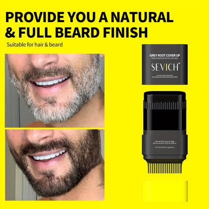 Beard Dye Pen 2-in-1 Waterproof Color Stick for Men — Sevich Instant Gray Coverage Washable Beard Hair Filler Pen with Brush Natural Finish for Mustache & Sideburns 3 Shades