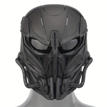 Silver-Plated Mechanical Costume Mask with Full-Face Sci-Fi Design and Sculpted Black Interior