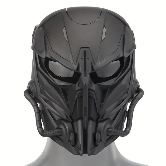 Cyberpunk Full Face Mask Breathable Anti-Fog Nylon Silver – Complete Face Covering for Halloween Carnival Rave LARP Cosplay, Sci-Fi Costume Helmet Prop, 9x8in Unisex Adults Teens