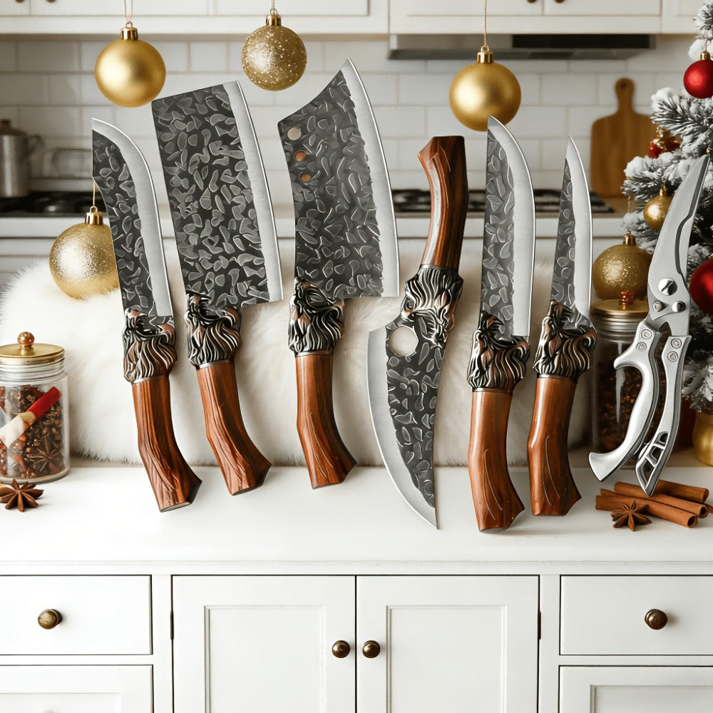 Kitchen Knife Set 7-Piece Stainless Steel with Boning, Slicing, Carving, Fish and Butcher Knives plus Shears
