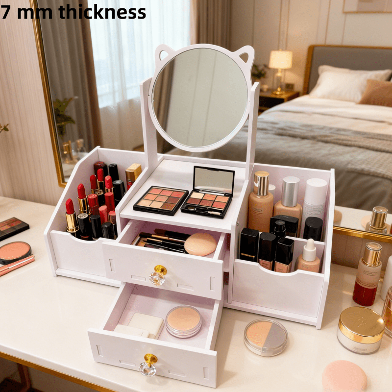 Jewelry Box - with Mirror Cat Ear Design Small Makeup Storage Organizer with Drawers - product detail view 14