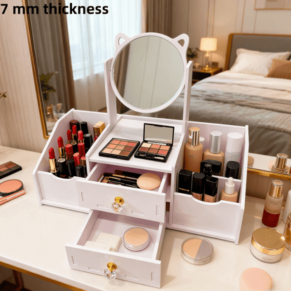 Jewelry Box - with Mirror Cat Ear Design Small Makeup Storage Organizer with Drawers - product detail view 14