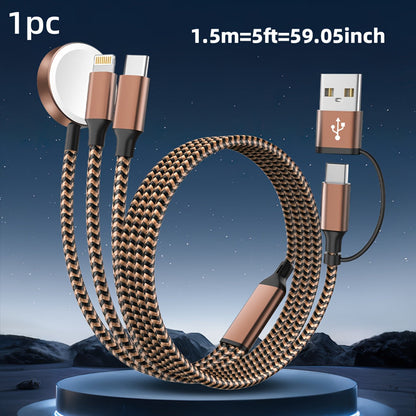 3-in-2 Multi Charging Cable for Apple Watch iPhone Samsung Galaxy – Fast Charging USB-A & USB-C Compatible with iWatch Ultra Series 10 9 8 7 6 SE iPhone 17 16 15 14 Portable Cord Gray Red Pink Multiple Colors