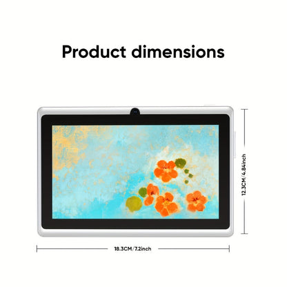 7 Inch Android Tablet 6GB RAM 32GB ROM Quad-Core HD IPS Display Stereo Speakers Dual Camera WiFi Lightweight Portable Compact Tablet for Work Travel Entertainment White