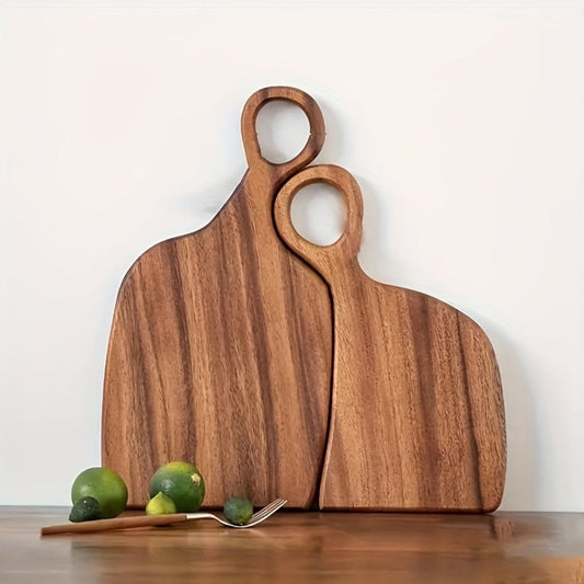 Cutting Board Two-Piece Acacia Wood Set with Loop Handles, Two Sizes and Reversible Flat Surfaces