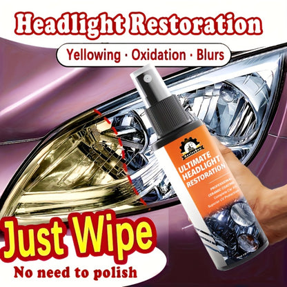 Car Headlight Restoration Kit – Removes Yellowing & Scratches, Restores Lens Clarity, Chemical-Free Physical Polish Cleaning Solution, Universal for All Vehicles, 1 Bottle